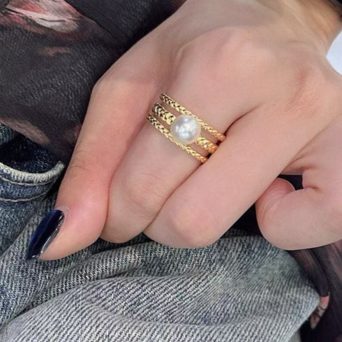 Gold Akoya Pearl Weaving Open Ring — Modern Luxury
